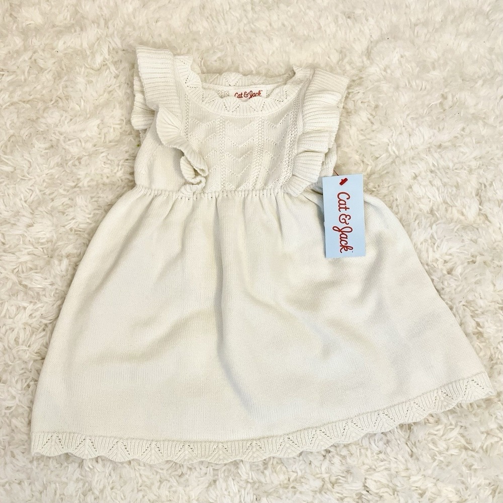 Cat & Jack Toddler Girls' Sweater Ruffle Dress - Cream NWT Size‎ 12M